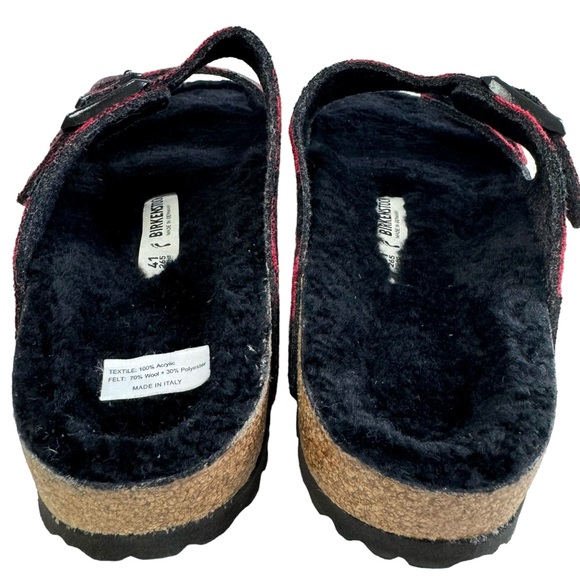Birkenstock Arizona Shearling Red/Black Buffalo Plaid Slide Sandal Size L10/ M8 - Picture 10 of 16
